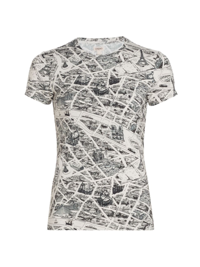 Shop L Agence Women's Ressi Printed Jersey T-shirt In Ecru Multi Map Of Paris