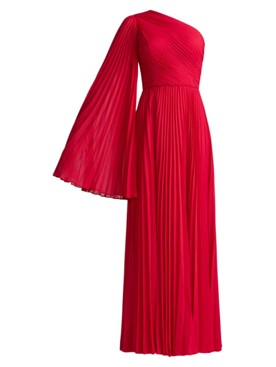 Shop Zac Posen Women's Asymmetric Pleated Chiffon Gown In Berry
