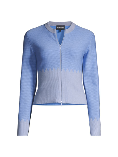 Shop Emporio Armani Women's Geometric Jacquard Knit Cardigan In Sky Blue