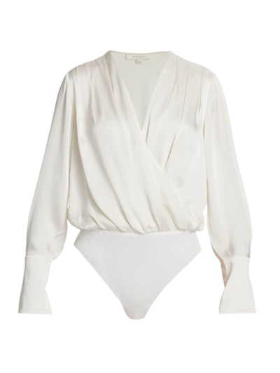 Shop Favorite Daughter Women's Date Long-sleeve Satin Bodysuit In Ivory