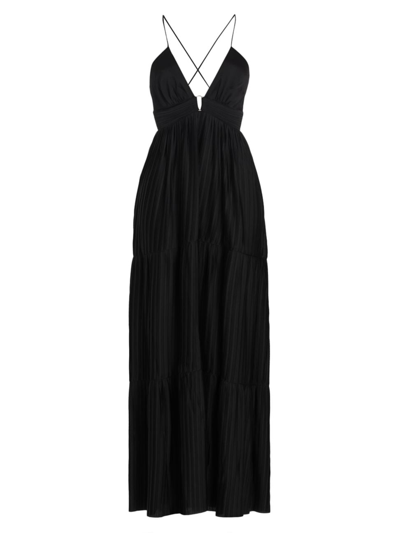 Shop Ba&sh Women's Wasta Pleated Satin Plissé Maxi Dress In Noir