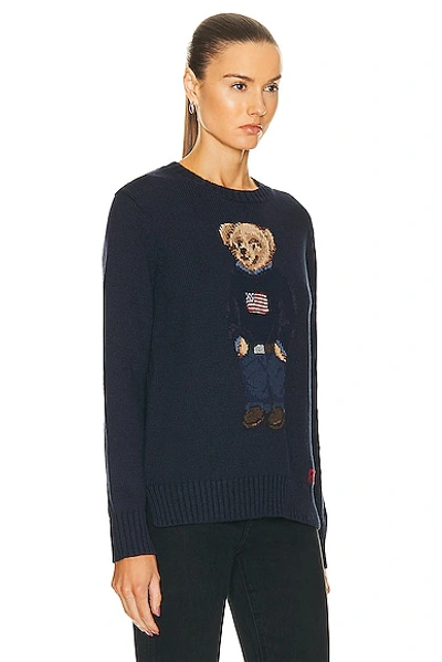 Polo Ralph Lauren Polo Bear Intarsia Cotton And Linen Sweater In Navy Multi