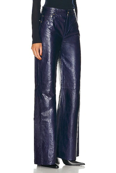Shop Frame Le Palazzo Leather Pant In Deep Sea Blue