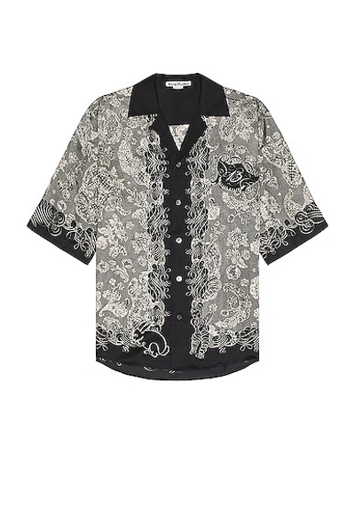 Shop Acne Studios Short Sleeve Print Shirt In Black & Ecru