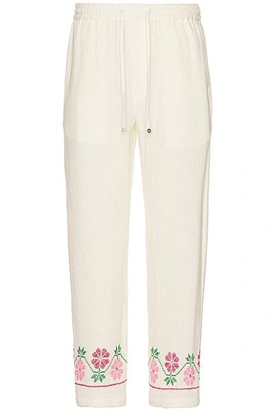 Shop Harago Floral Embroidered Pants In Off White