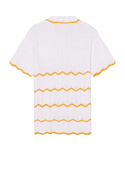 Harago Crochet Short Sleeve Shirt In White
