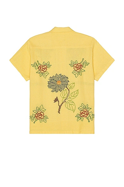 Shop Harago Cross Stitch Floral Short Sleeve Shirt In Yellow