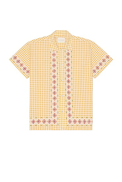 Shop Harago Chicken-scratch Short Sleeve Shirt In Yellow