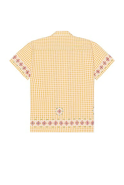 Shop Harago Chicken-scratch Short Sleeve Shirt In Yellow