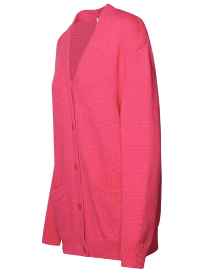 Shop Moschino Fuchsia Ribbed Cardigan In Pink