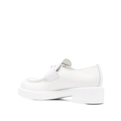 Shop Prada Leather Loafers In White