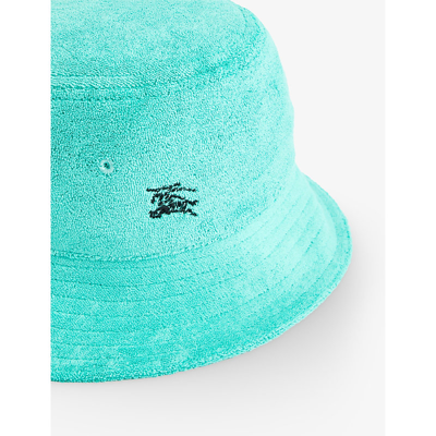 Shop Burberry Boys Bright Jade Kids Logo-embroidered Cotton-towelling Bucket Hat 4-12 Years