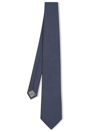 Shop Dell'oglio Micro Polka Dot Pattern Silk Blue/ White Tie