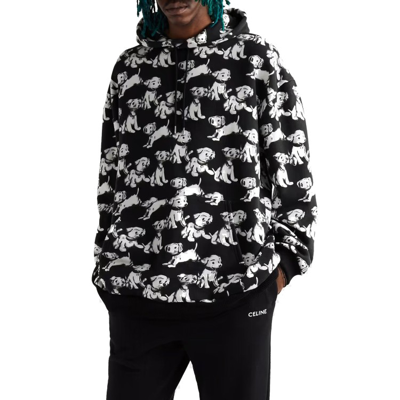 Shop Celine Hooded Printed Dogs Sweatshirt In Black
