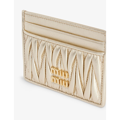 Shop Miu Miu Matelassé Quilted Leather Card Holder In Pirite
