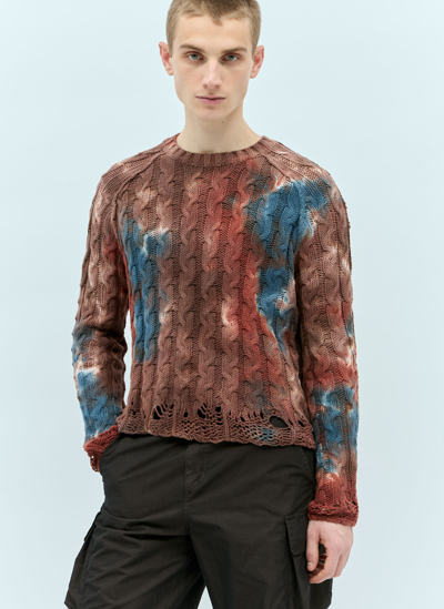 Shop Acne Studios Tie-dye Cable Knit Sweater In Brown