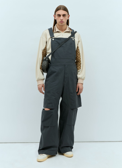 Shop Gucci Logo Patch Dungarees In Grey