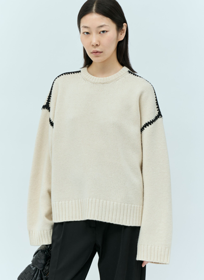 Shop Totême Embroidered Wool Cashmere Knit Sweater In Cream