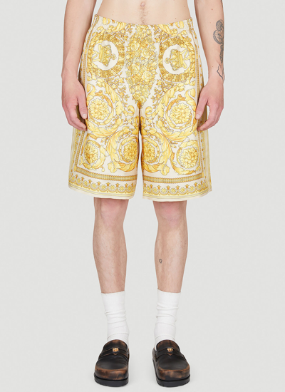 Shop Versace Barocco Silk Shorts