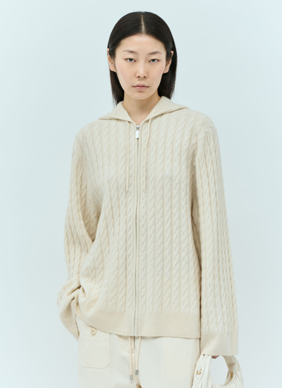 Shop Totême Cable Knit Hooded Cardigan In Beige