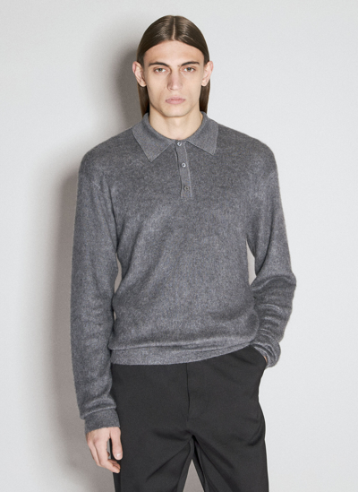 Shop Prada Cashmere And Silk Polo Sweater In Grey