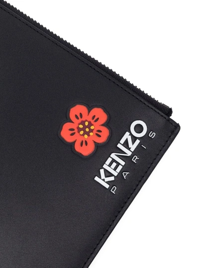 Shop Kenzo Black Clutch Bag With Logo Patch And Wrist Strap In Leather Man