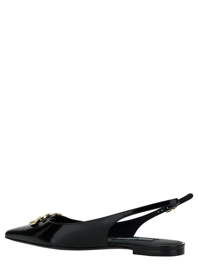 Shop Dolce & Gabbana Black Slingback Flats With Logo Detail In Patent Leather Woman