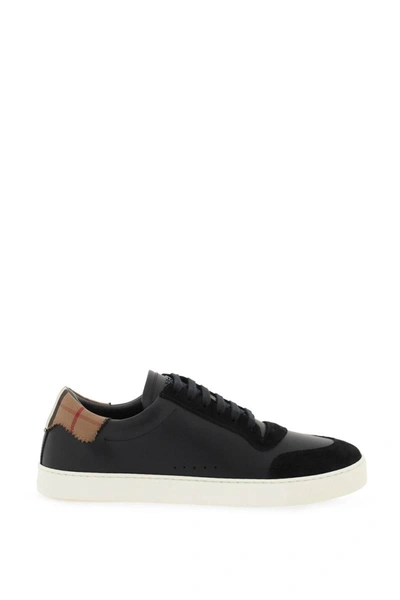 Shop Burberry Low-top Leather Sneakers In Black