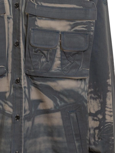 Shop Diesel Cargo Shirt With Irregular Two-tone Effect In Blue