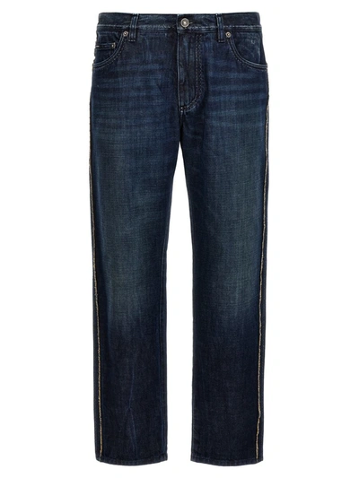 Shop Dolce & Gabbana Fringed Stitching Jeans In Blue