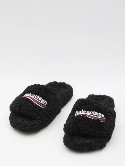 Shop Balenciaga Furry Slide Sandals In Black