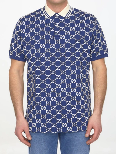 Shop Gucci Gg Stretch Cotton Polo Shirt In Blue