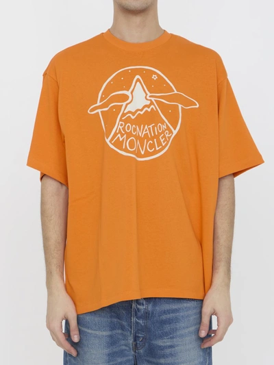 Shop Moncler X Roc Nation Logo T-shirt In Orange