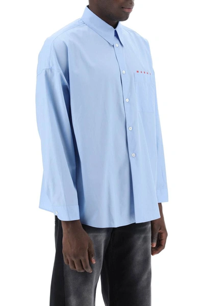 Shop Marni Boxy Shirt With Italian Collar In Blue