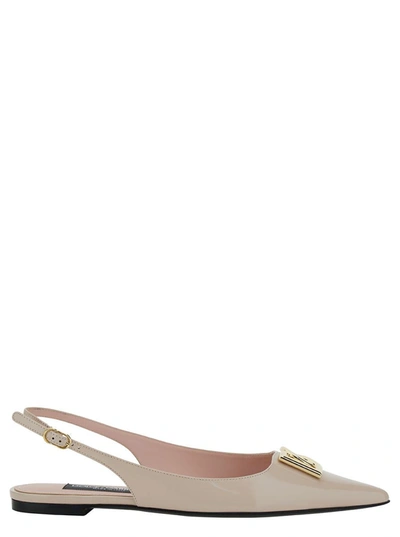 Shop Dolce & Gabbana Pink Slingback Flats With Logo Detail In Patent Leather Woman