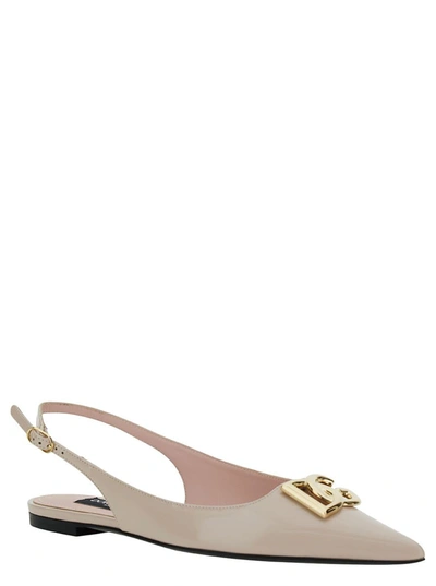 Shop Dolce & Gabbana Pink Slingback Flats With Logo Detail In Patent Leather Woman