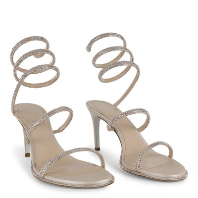 Shop René Caovilla Sandals In Nude Satin/silk Strass