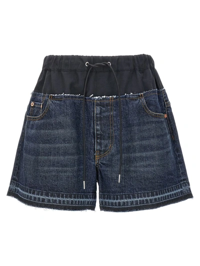 Shop Sacai Denim Shorts In Blue