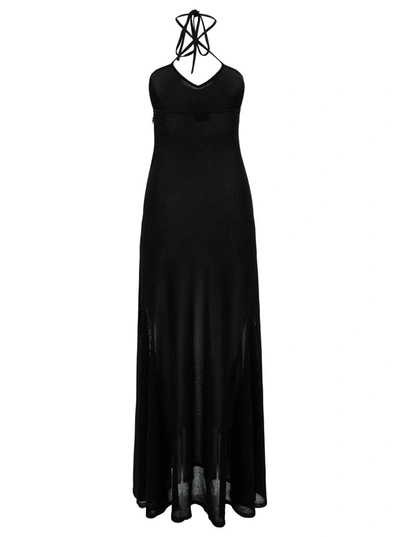 Shop Tom Ford Maxi Black Dress With Halterneck In Fine Knit Woman