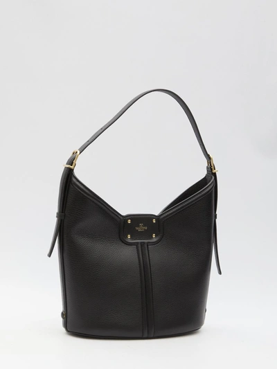 Shop Valentino Vlogo Leather Hobo Bag In Black
