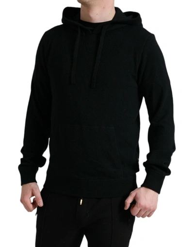 Shop Dolce & Gabbana Elegant Black Cashmere Hooded Men's Sweater
