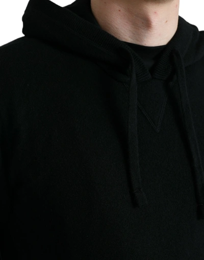 Shop Dolce & Gabbana Elegant Black Cashmere Hooded Men's Sweater