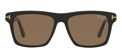 Shop Tom Ford Buckley Ft0906 M 01h Rectangle Polarized Sunglasses In Brown