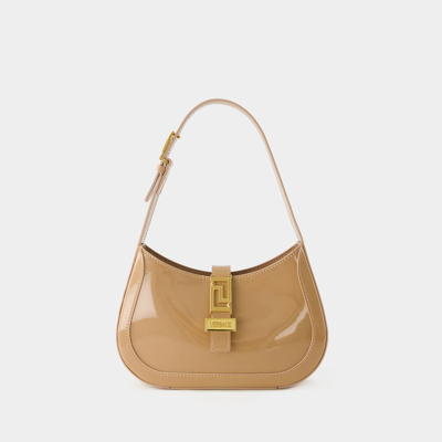 Shop Versace Greca Goddess Small Hobo Bag -  - Leather - Blush In Brown