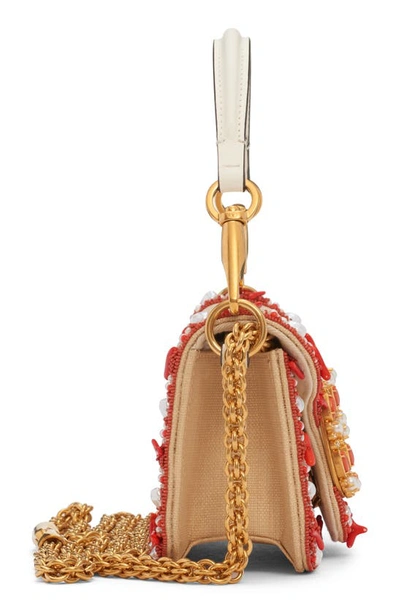 Shop Valentino Small Beaded Canvas Bag In Yhy Corallo-avorio/ivory