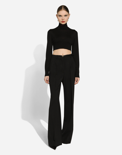 Shop Dolce & Gabbana Twill Palazzo Pants In Black