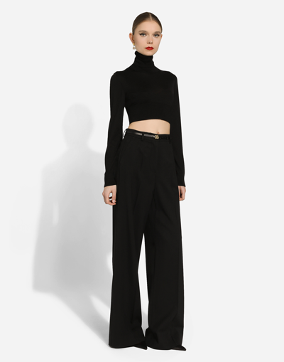 Shop Dolce & Gabbana Twill Palazzo Pants In Black