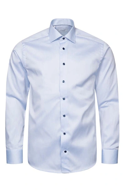 Eton Contemporary Fit Twill Shirt With Contrast Buttons In Lt/pastel Blue