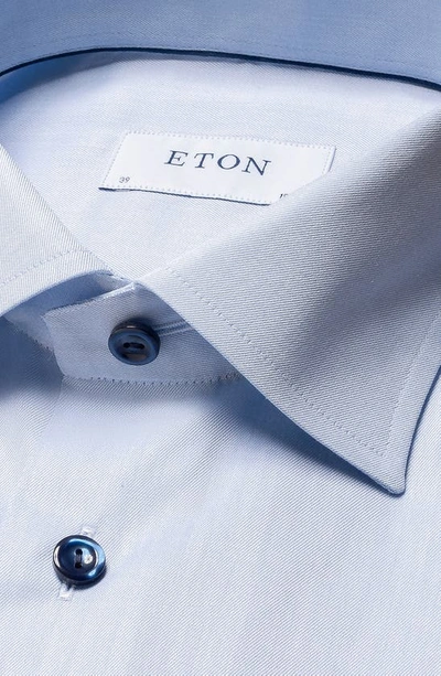 Eton Contemporary Fit Twill Shirt With Contrast Buttons In Lt/pastel Blue