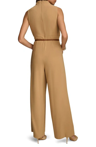 Shop Donna Karan Cowl Neck Sleeveless Belted Jumpsuit In Fawn
